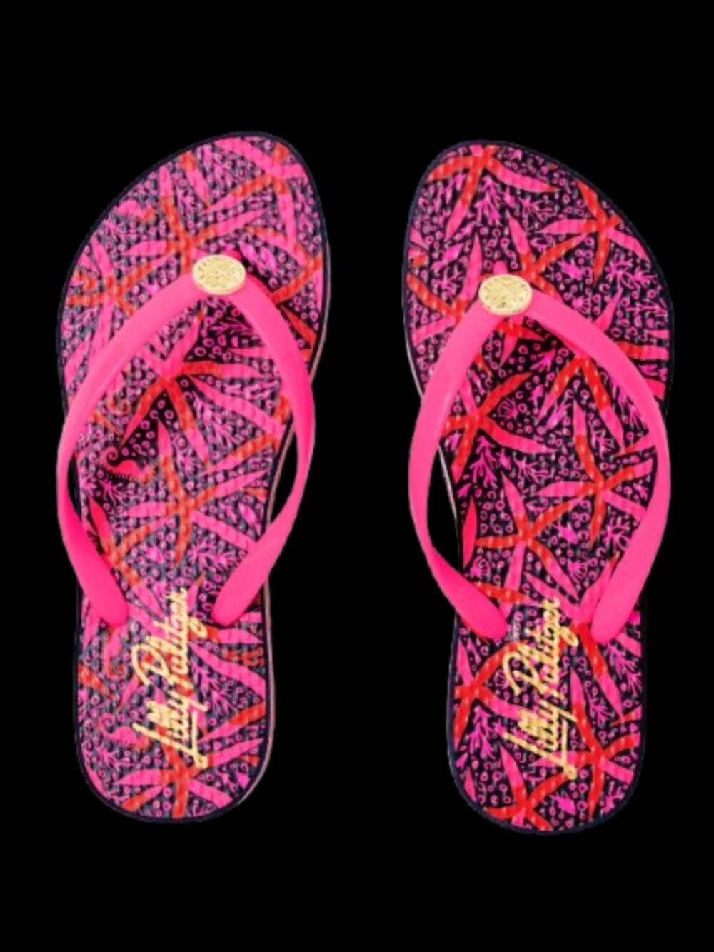 Lilly Pulitzer Women's Pool Flip Flop, Passion Fruit Pink Star Searching